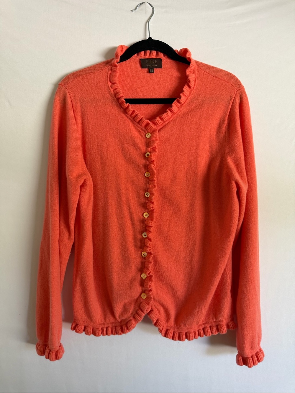 Pure Collection Cashmere Ruffle Trim Cardigan Size 18 Quiet Luxury Preppy